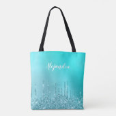 Prachtige waterblauwe munt en turquoise glitter dr tote bag (Achterkant)