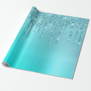 Prachtige waterblauwe munt & turquoise glitter dru cadeaupapier