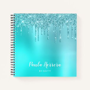 Prachtige waterblauwe munt & turquoise glitter dru notitieboek