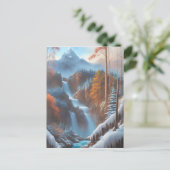 Prachtige waterval in een besneeuwd bos briefkaart (Staand voorkant)