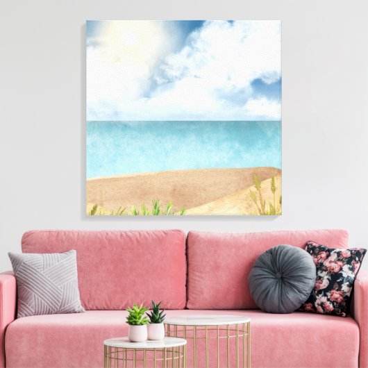 Prachtige Waterverf Beach Scene Canvas Afdruk (Insitu (Woonkamer))