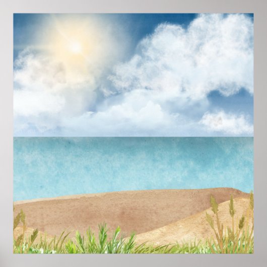 Prachtige Waterverf Beach Scene Poster (Voorkant)