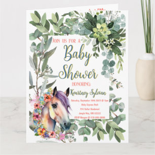 Prachtige Waterverf Bloem Paard Baby Shower Kaart