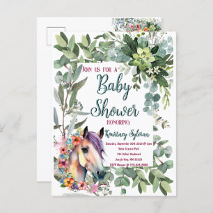 Prachtige Waterverf Bloemen Paard Baby shower Briefkaart