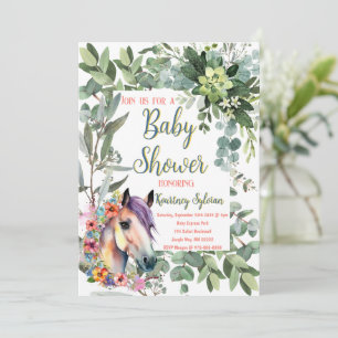Prachtige Waterverf Bloemen Paard Baby shower Kaart