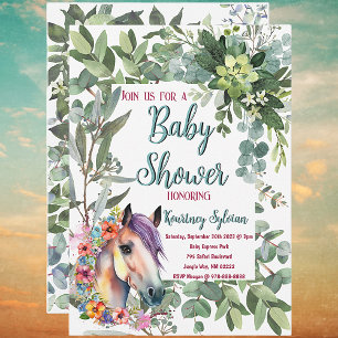Prachtige Waterverf Bloemen Paard Baby shower Kaart