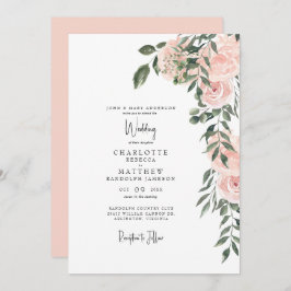 Prachtige Waterverf Blush Floral Wedding Kaart