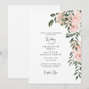 Prachtige Waterverf Blush Floral White Wedding Kaart