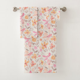 Prachtige Waterverf Blush Peach Floral Print Bad Handdoek