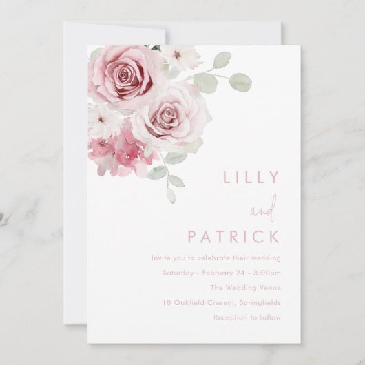Prachtige Waterverf Blush & Sage Bloemen Bruiloft Kaart (Voorkant)