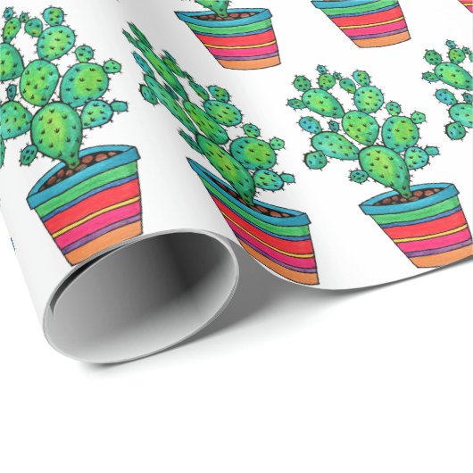 Prachtige Waterverf cactus in prachtige pot Cadeaupapier (Rol Hoek)