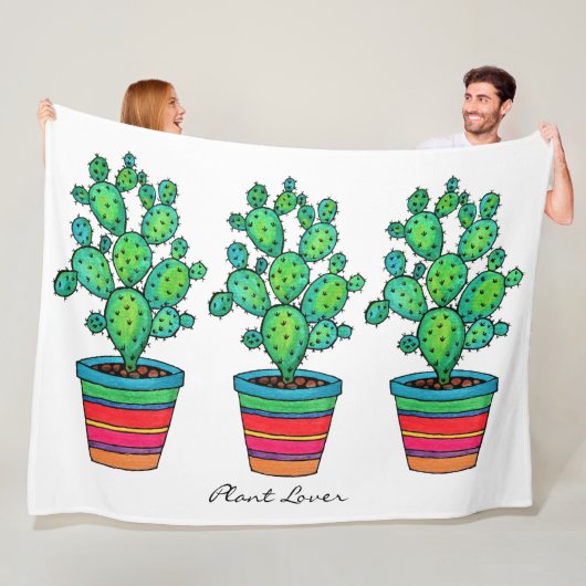Prachtige Waterverf cactus in prachtige pot Fleece Deken (In situ)