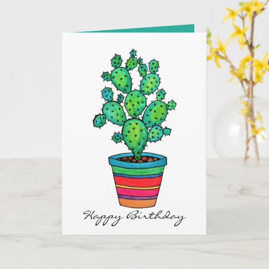 Prachtige Waterverf cactus in prachtige pot Kaart (Gele Bloem)