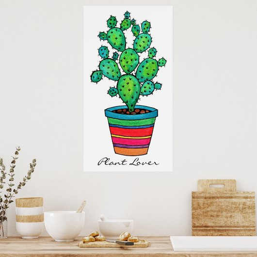 Prachtige Waterverf cactus in prachtige pot Poster (Keuken)