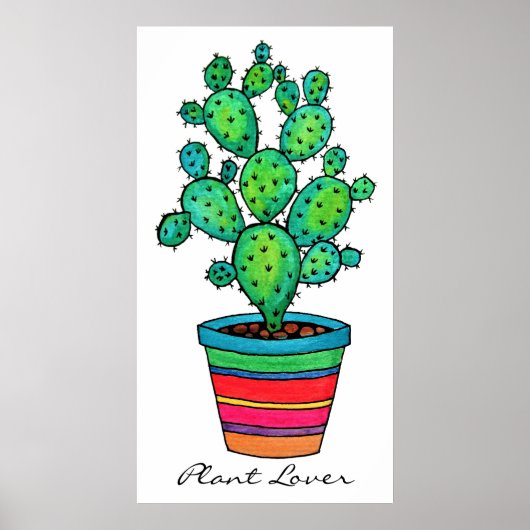 Prachtige Waterverf cactus in prachtige pot Poster (Voorkant)