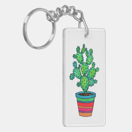 Prachtige Waterverf cactus in prachtige pot Sleutelhanger (Voorkant Links)