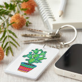 Prachtige Waterverf cactus in prachtige pot Sleutelhanger (Voorkant Rechts)