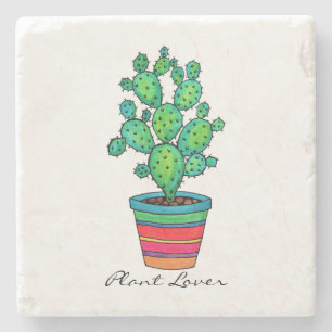 Prachtige Waterverf cactus in prachtige pot Stenen Onderzetter