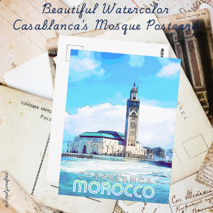Prachtige Waterverf Casablanca's Moskee Briefkaart