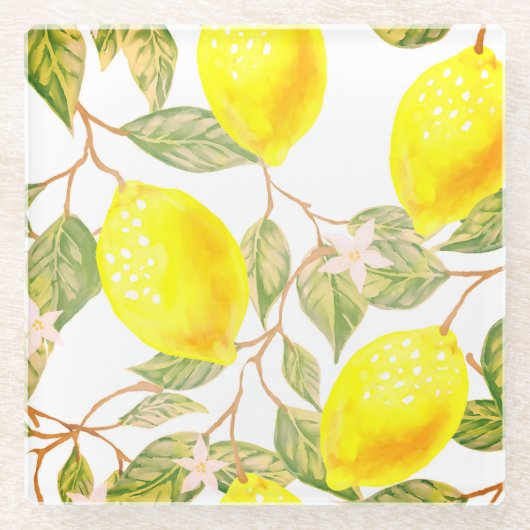 Prachtige waterverf-citroen glazen onderzetter (Voorkant)