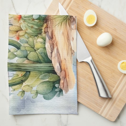 Prachtige Waterverf Desert Cacti landschap Theedoek (Quarter Fold)