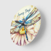 Prachtige Waterverf Dragonfly, personaliseren Ronde Klok (Hoek)