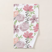 Prachtige Waterverf Floral Print Mauve Lila Bad Handdoek (Handdoek)