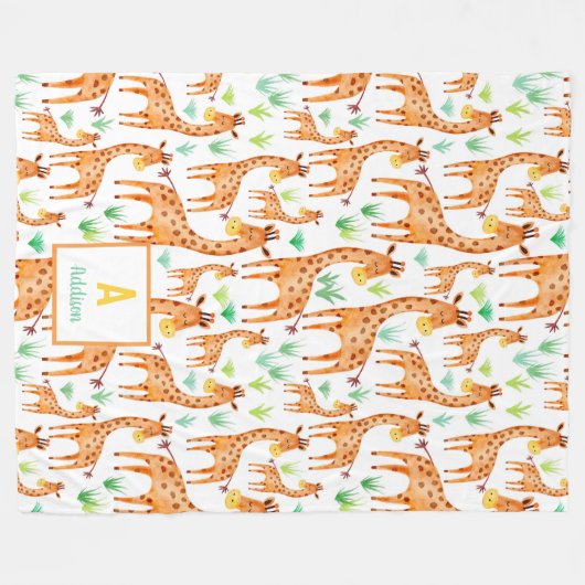 Prachtige Waterverf Giraffe Dier op maat Fleece Deken (Voorkant (Horizontaal))
