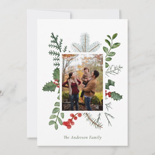 Prachtige Waterverf Greenery Foto Kerstmis Feestdagenkaart (Voorkant)