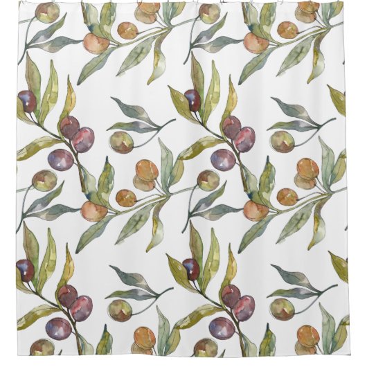 Prachtige Waterverf Italiaans olijfmotief wit Douchegordijn (Voorkant)