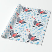 Prachtige Waterverf kerstcadeaupapier voor vogels Cadeaupapier (Uitgerold)