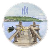 Prachtige Waterverf Lake Dock Scene Keramische Knop (Voorkant)