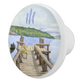 Prachtige Waterverf Lake Dock Scene Keramische Knop (Rechts)