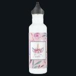 Prachtige waterverf met één aanzicht waterfles<br><div class="desc">Prachtige,  kleurrijke Unicorn-waterverf florale vormgeving. Het perfecte geschenk voor het meisje in je leven met deze mooie waterverf eenhoorn illustratie en ruimte om je te personaliseren. Een deel van een collectie.</div>