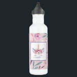 Prachtige waterverf met één aanzicht waterfles<br><div class="desc">Prachtige,  kleurrijke Unicorn-waterverf florale vormgeving. Het perfecte geschenk voor het meisje in je leven met deze mooie waterverf eenhoorn illustratie en ruimte om je te personaliseren. Een deel van een collectie.</div>