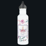 Prachtige waterverf met één aanzicht waterfles<br><div class="desc">Prachtige,  kleurrijke Unicorn-waterverf florale vormgeving. Het perfecte geschenk voor het meisje in je leven met deze mooie waterverf eenhoorn illustratie en ruimte om je te personaliseren. Een deel van een collectie.</div>