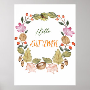 Prachtige waterverf najaarspoot van bladeren poster