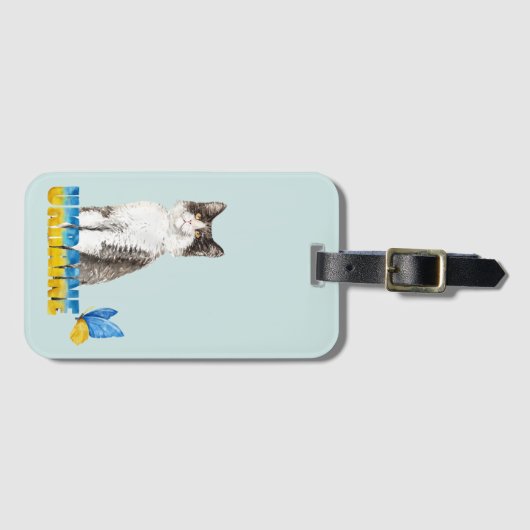 Prachtige Waterverf Oekraïne Kat en vlinder Bagagelabel (Voorkant (horizontaal))