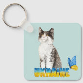 Prachtige Waterverf Oekraïne Kat en vlinder Sleutelhanger (Voorkant)