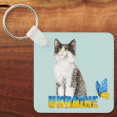 Prachtige Waterverf Oekraïne Kat en vlinder Sleutelhanger (Voorkant)