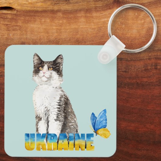 Prachtige Waterverf Oekraïne Kat en vlinder Sleutelhanger (Achterkant)