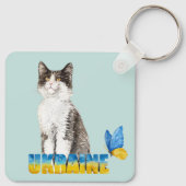 Prachtige Waterverf Oekraïne Kat en vlinder Sleutelhanger (Achterkant)