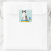 Prachtige Waterverf Oekraïne Kat en vlinder Vierkante Sticker (Tas)