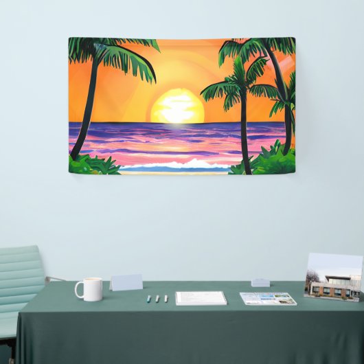 Prachtige Waterverf palmbomen zonsondergang Spandoek (Beurs)