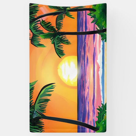 Prachtige Waterverf palmbomen zonsondergang Spandoek (Verticaal)
