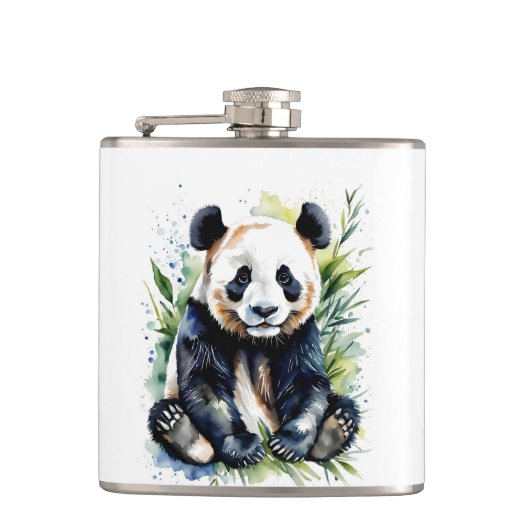 Prachtige Waterverf Panda Beer Heupfles (Voorkant)