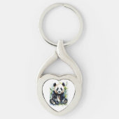 Prachtige Waterverf Panda Beer Sleutelhanger (Voorkant)