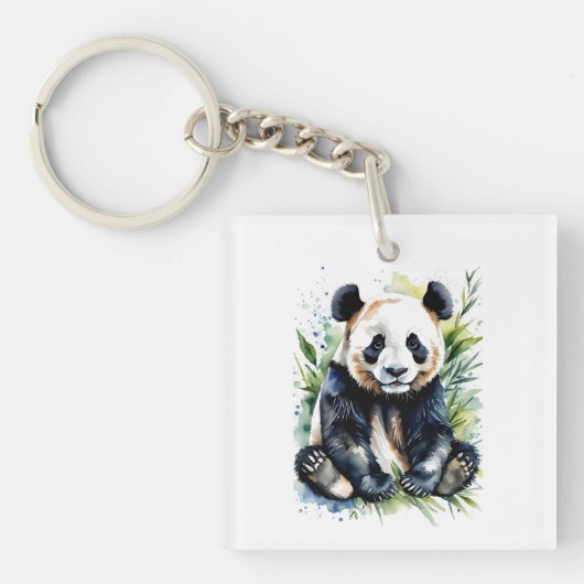 Prachtige Waterverf Panda Beer Sleutelhanger (Voorkant)