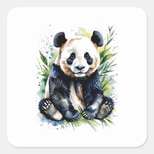 Prachtige Waterverf Panda Beer Vierkante Sticker (Voorkant)