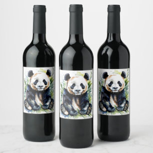 Prachtige Waterverf Panda Beer Wijn Etiket